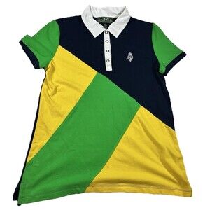 L-RL Lauren Active Ralph Lauren S/S Polo Women’s Medium Navy/Green/Yellow